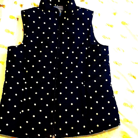Girls small Laura Scott dark blue polka dotted sleeveless jacket - Picture 1 of 1